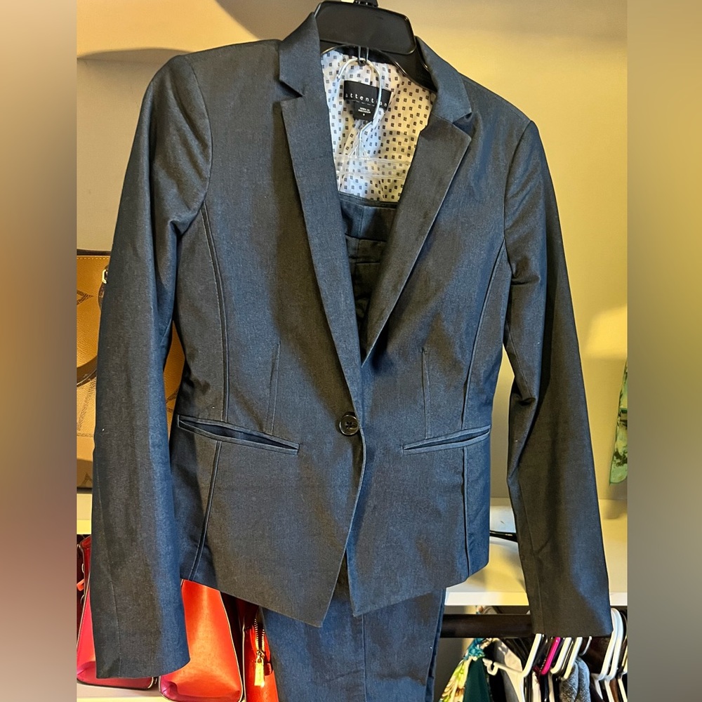 Attention Modern Fit Dark Denim Blue Houndstooth Career Blazer